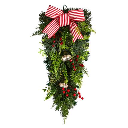Front. BreeBe - 26" Holiday Christmas Bells and Bow Artificial Swag - Multi.