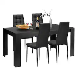 Gymax - 5pcs Dining Set Wood Table and 4 Fabric Chairs Home Kitchen Modern - Black