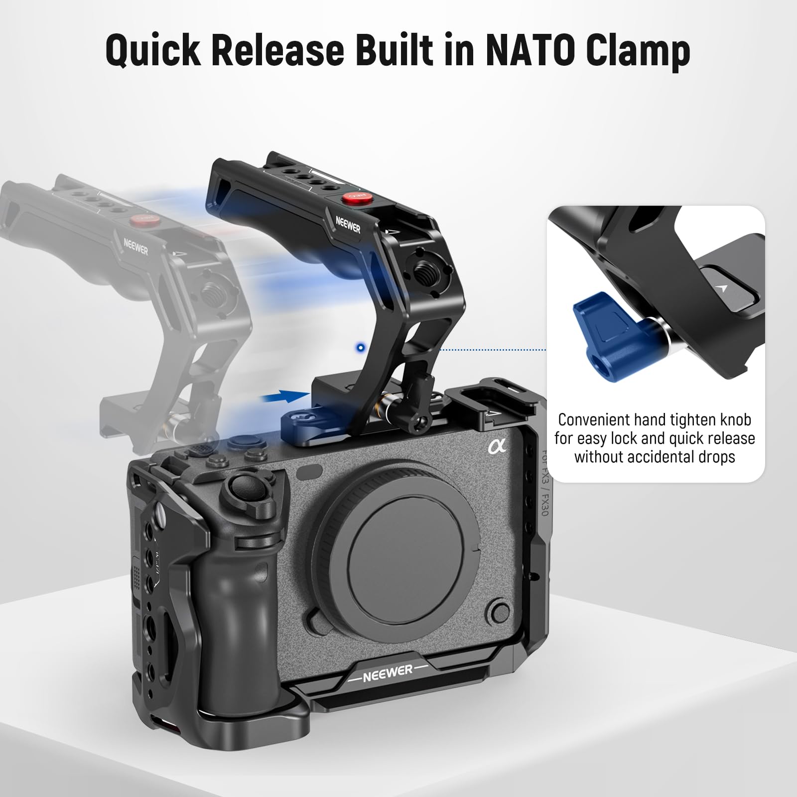 Quick Release Built in NATO Clamp

Convenient hand tighten knob for easy lock and quick release without accidental drops

NEEWER

0EFX3 1X30