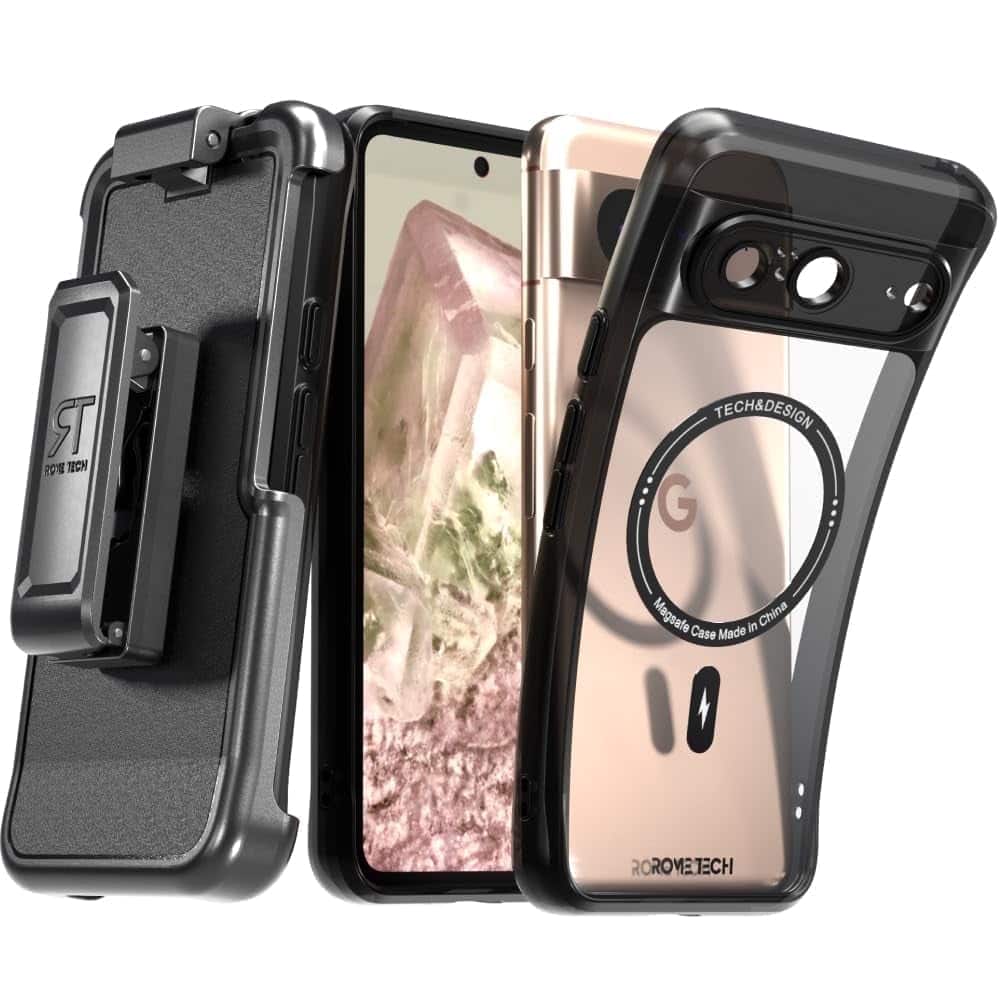 RomeTech - Defender Case with Screen Protector for Google Pixel 8 - Black