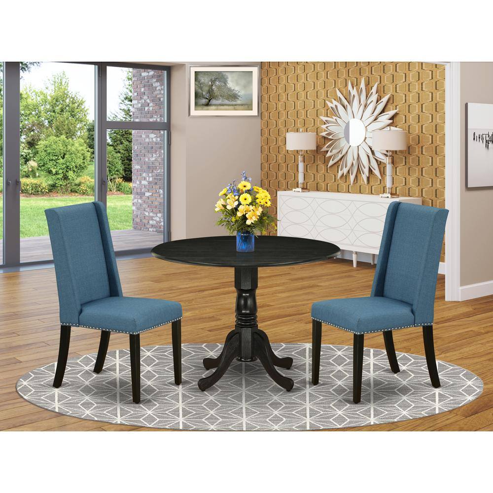 Back. East West Furniture - Dining Room Set Wirebrushed Black - Brown.