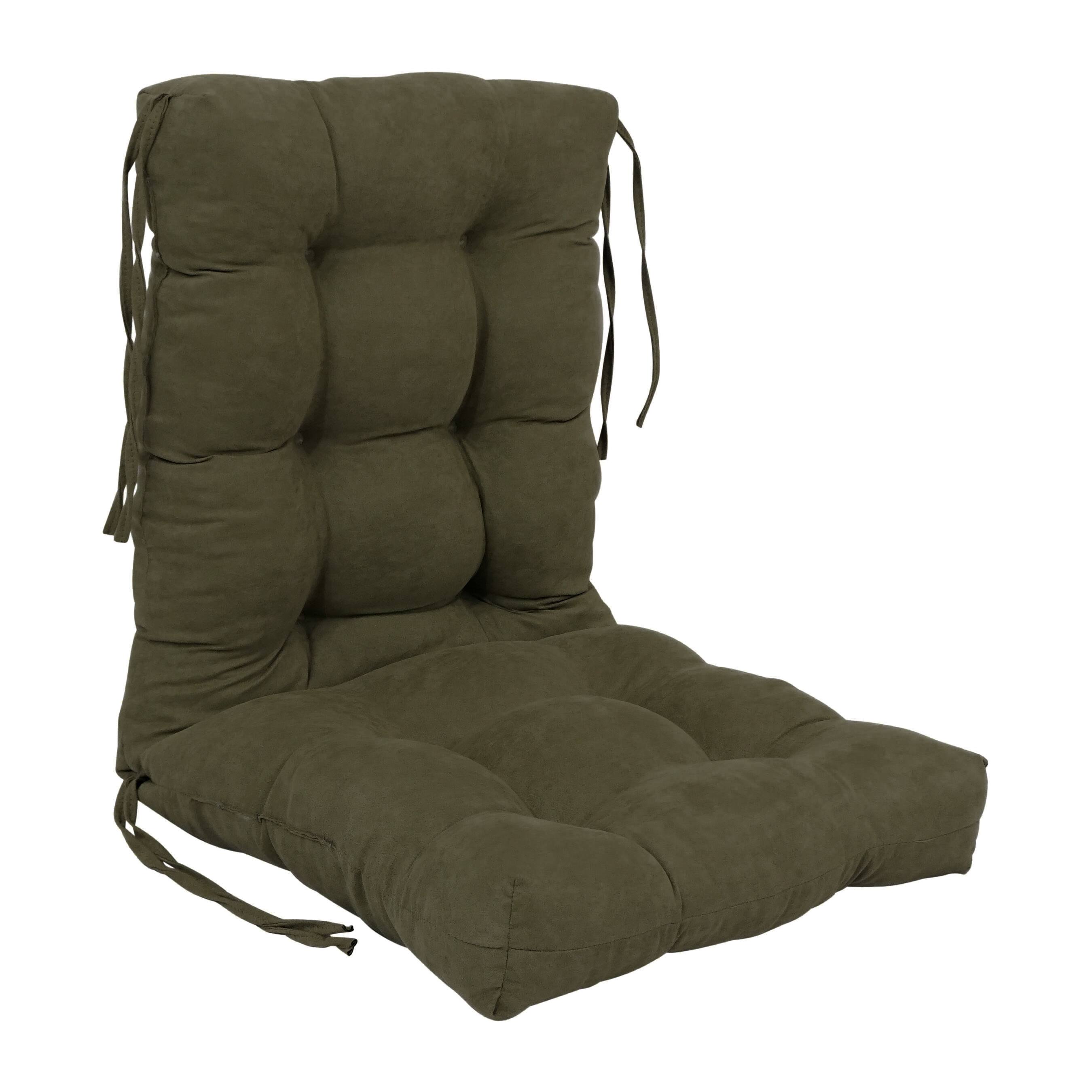 Front. Blazing Needles - 18-inch by 38-inch Solid Microsuede Tufted Chair Cushion - Green.
