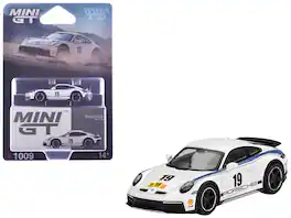 True Scale Miniatures - Porsche 911 Dakar #19 "Rally 1974" Tribute Livery White with Blue Stripes Limited Edition 1/64 Model Car by Mini GT