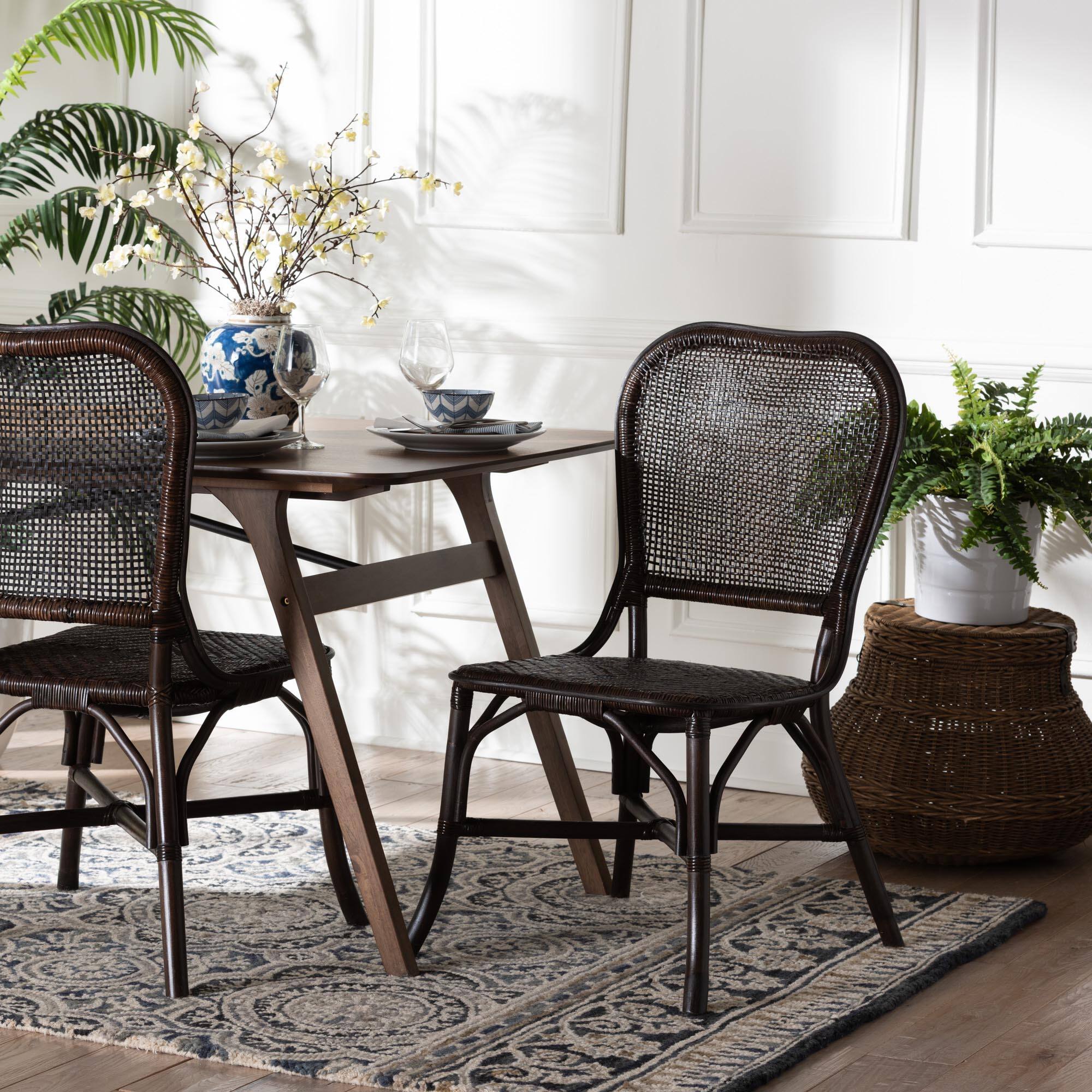 Alt View 4. bali & pari - Irene Natural Rattan Dining Chair - Handwoven Wicker Accent Chair with Lattice Backrest for Kitchen or Dining Room - Espresso.