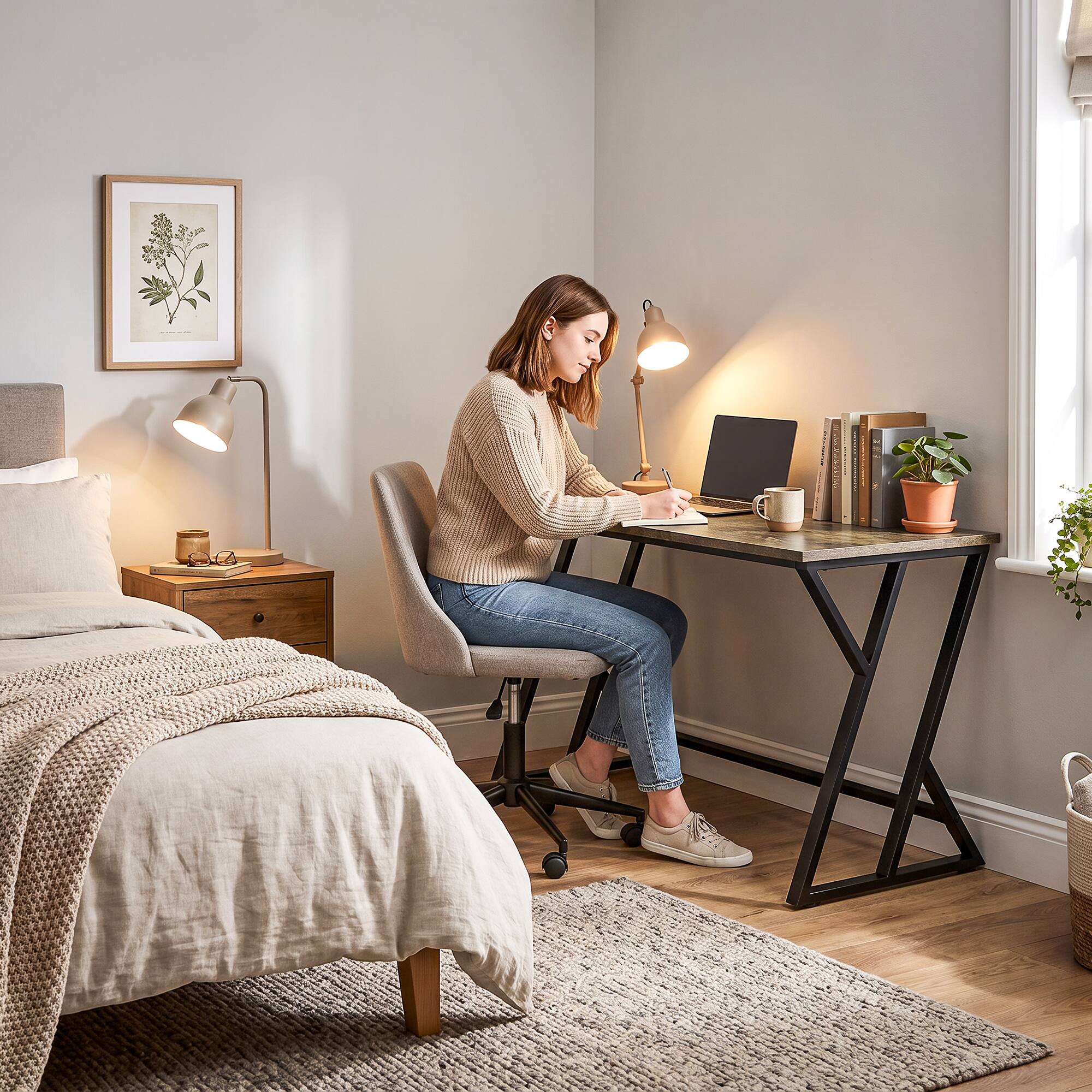 Alt View 6. Homcom - Inch Computer Desk, Industrial Writing Desk with Z-Shaped Metal Leg, Study Table for Home Office - Rustic brown.