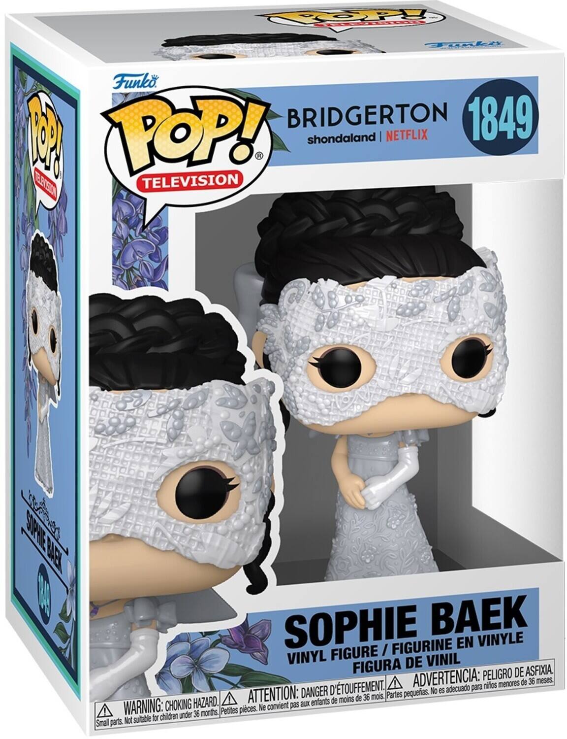 Funko POP! TELEVISION  
BRIDGERTON 1849  
shondaland | NETFLIX  

SOPHIE BAEK  
VINYL FIGURE / FIGURINE EN VINYLE / FIGURA DE VINIL  

WARNING: CHOKING HAZARD.  
ATTENTION: DANGER D'ÉTOUFFEMENT.  
ADVERTENCIA: PELIGRO DE ASFIXIA.  
Not suitable for children under 36 months.  
Ne convient pas aux enfants de moins de 36 mois.  
No es adecuado para niños menores de 36 meses.  
Small parts.  
Petites pièces.  
Partes pequeñas.