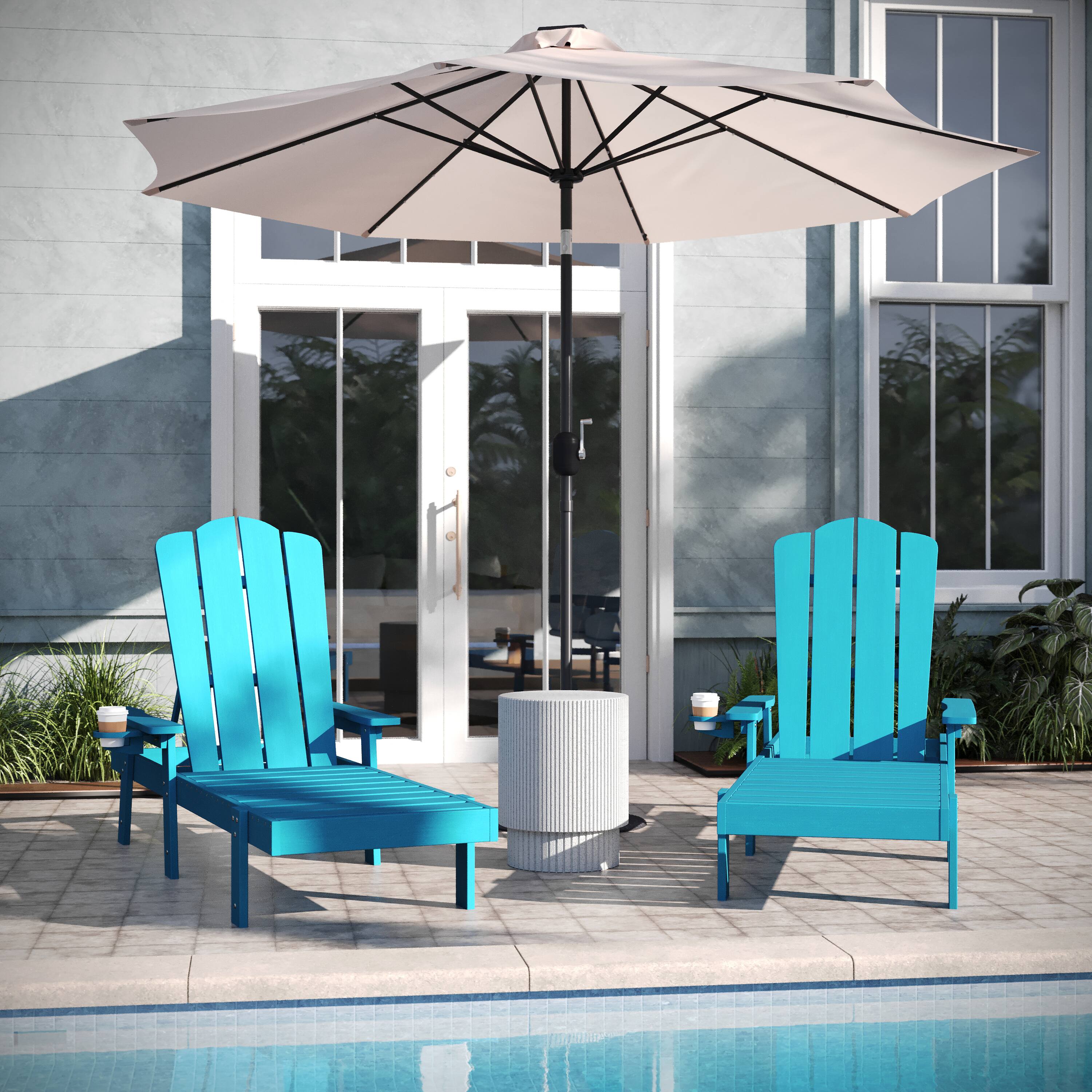 Alt View 2. Emma + Oliver - Stockton Set of 2 Recycled HDPE Adjustable Adirondack Loungers with Fold Out Cupholders for Indoor/Outdoor Use - Blue.