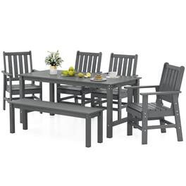 Gymax - 6PCS Patio Dining Bench Set Outdoor HDPE Weather Resistant Table & Chairs Set - Gray