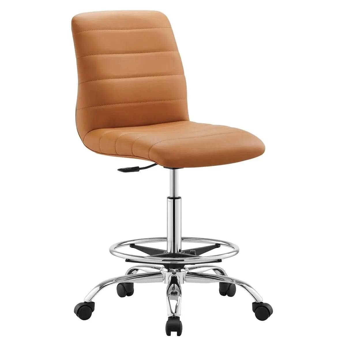 Alt View 8. Modway - Drafting Chair Vegan Leather Armless Adjustable Stool - Black.