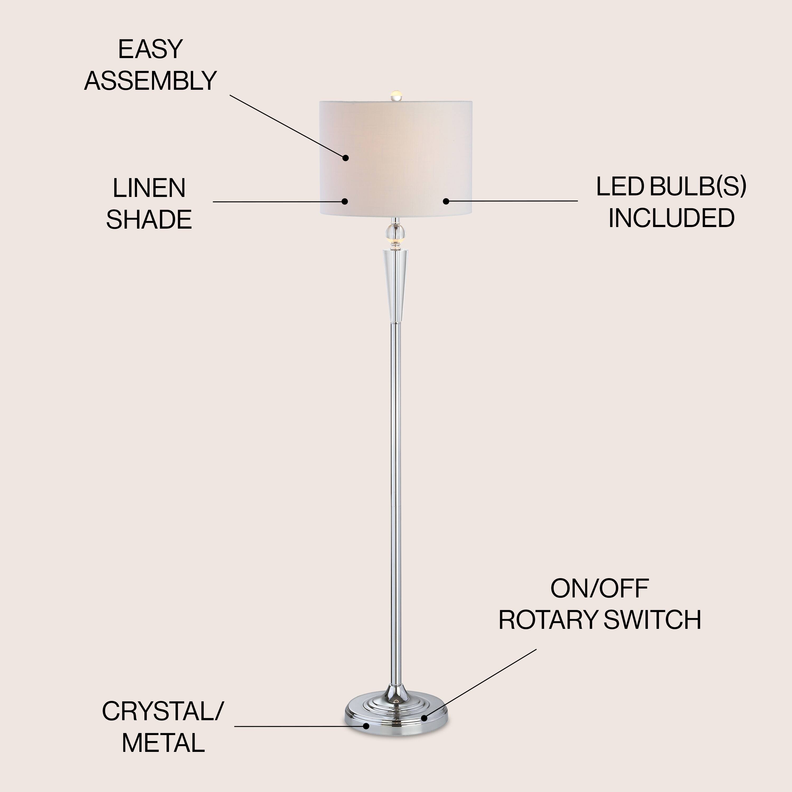 EASY ASSEMBLY  
LINEN SHADE  
LED BULB(S) INCLUDED  
ON/OFF ROTARY SWITCH  
CRYSTAL/METAL