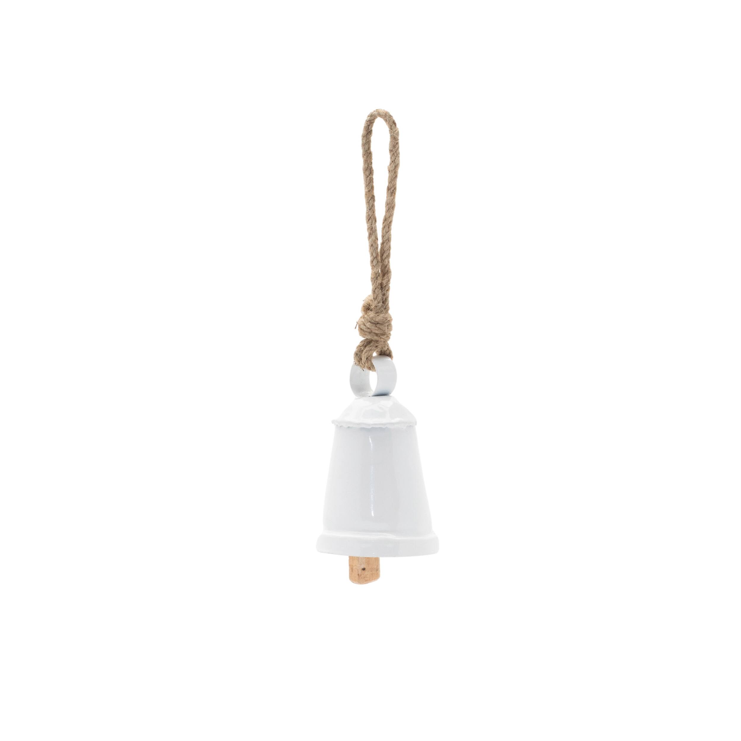 Left. BreeBe - Rustic Metal Bell Ornament (Set of 8) - White, Beige.