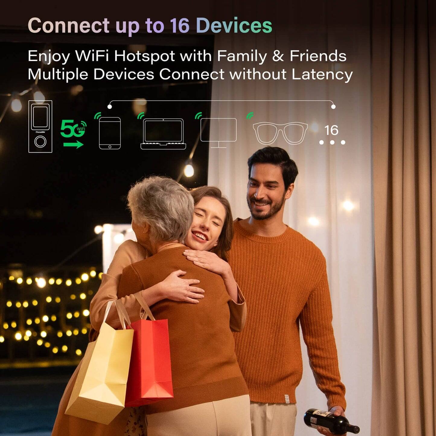 Connect up to 16 Devices  
Enjoy WiFi Hotspot with Family & Friends  
Multiple Devices Connect without Latency