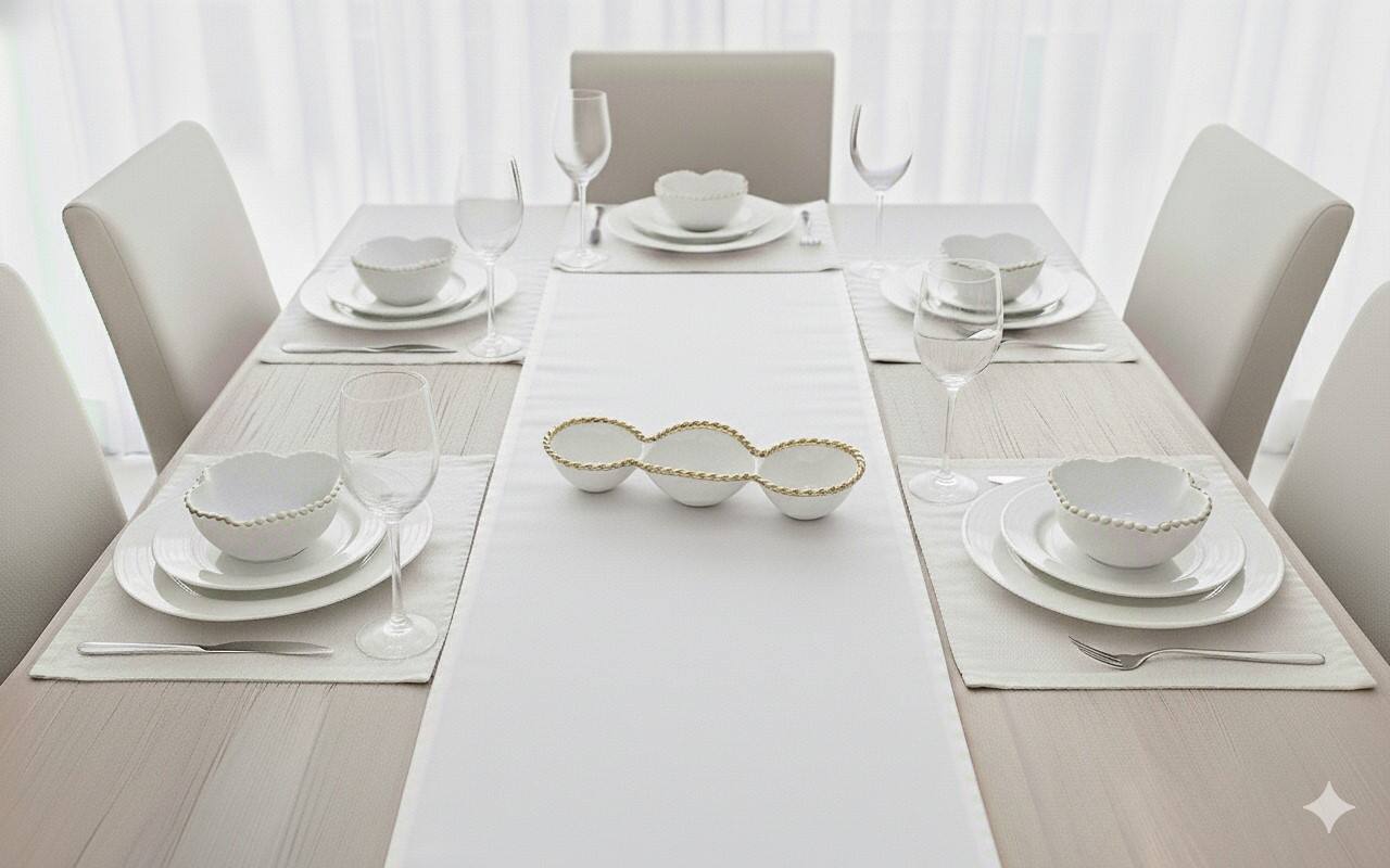 Left. Jiallo - Contemporary Gold Rope 3‑Section Server – Modern Divided Serving Dish with Rope‑Style Rim - White.