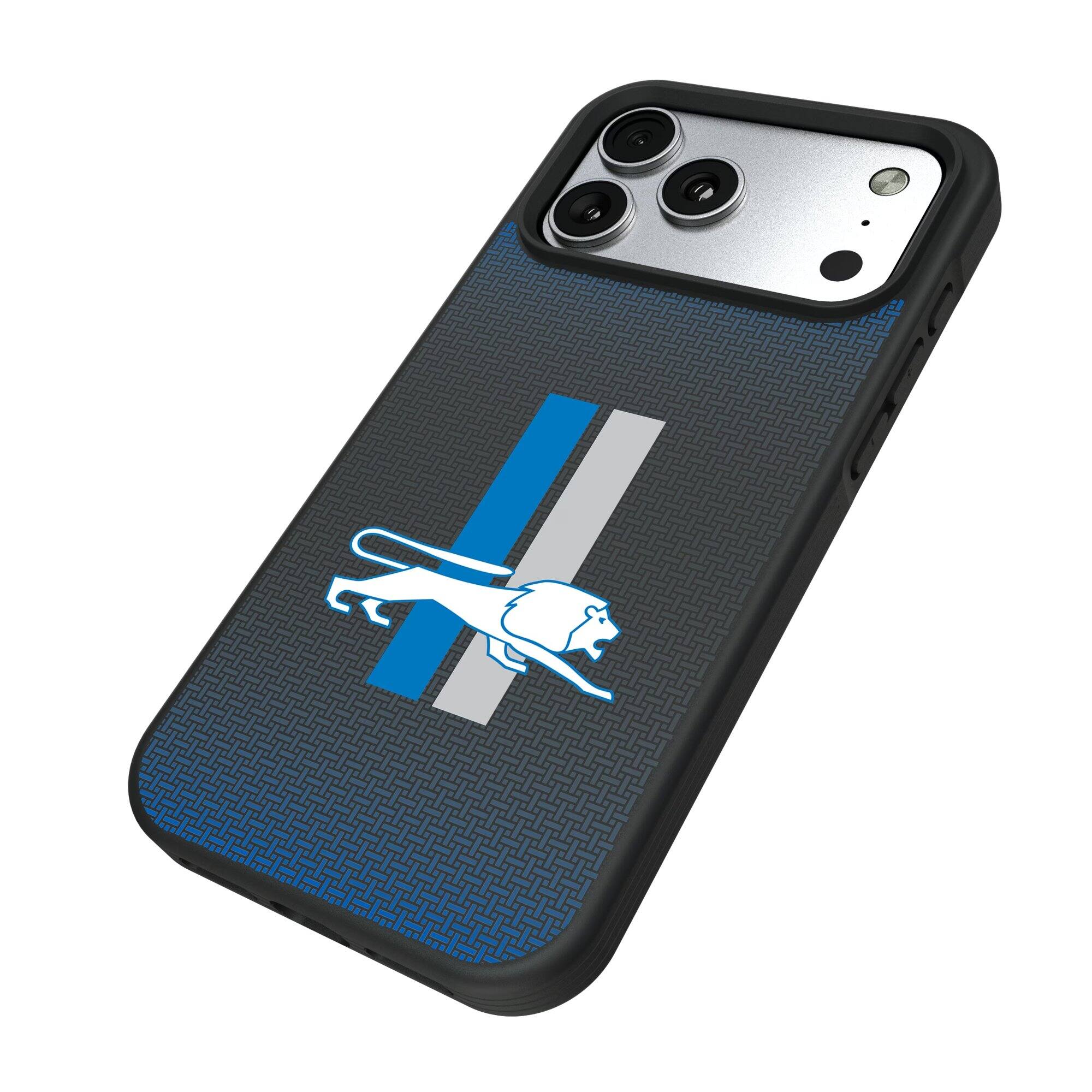 Alt View 1. Keyscaper - Detroit Lions Linen Logo iPhone Bump Case - 15 Pro Max - Black.