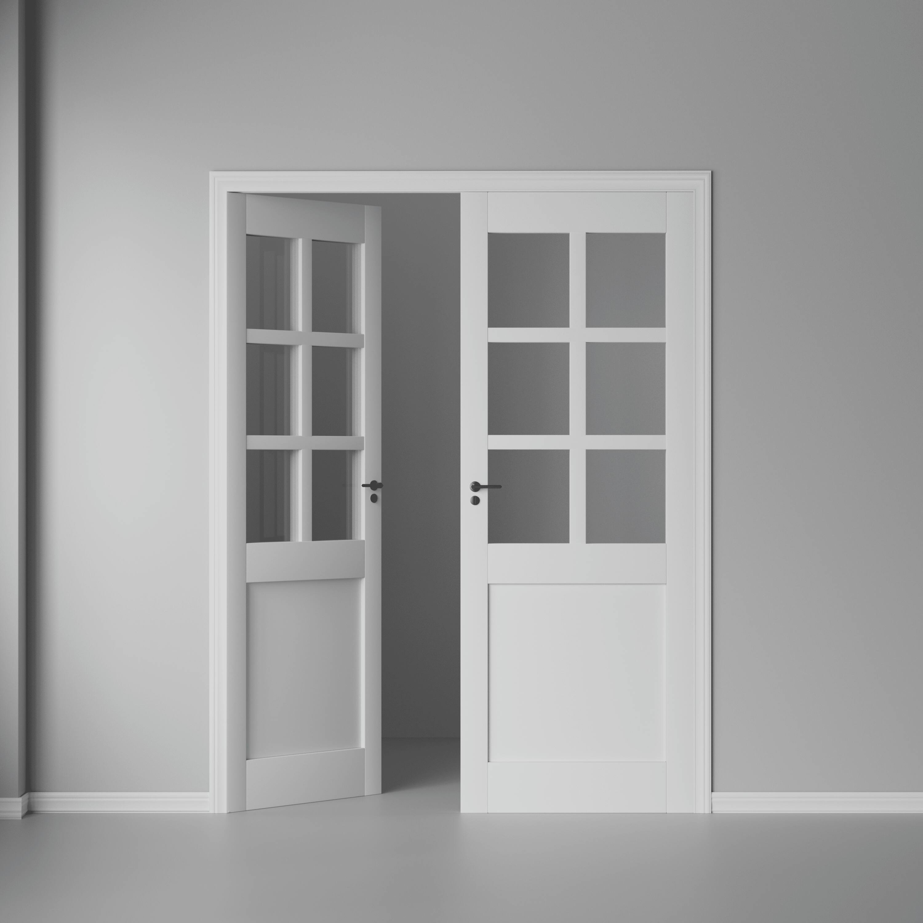 Alt View 1. Mirfee - Interior Transparent Glass French Doors, Classic Style - White.