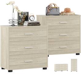 Aheaplus - 2-Pack Wooden Closet Organizer - 3 Drawers, Multifunctional Bedside Nightstand for Bedroom - White Oak