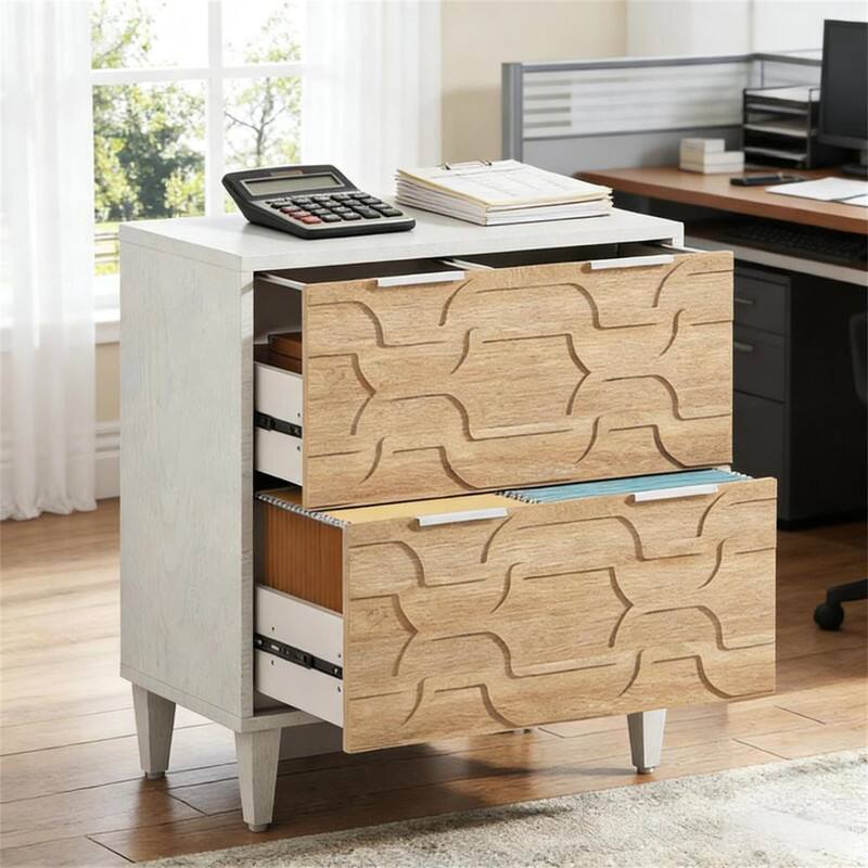 Angle. HTUTWOO - Wood Storage Cabinet - File Cabinet with Drawer, Adjustable Stainless Steel Rods for Legal, Particle Board & Steel - Walnut+White.