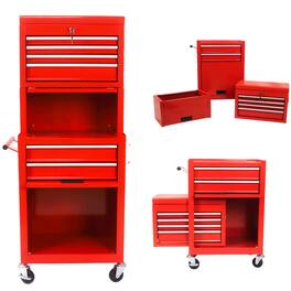 Ecooso - 6-Drawer Rolling Tool Cabinet with Locking System, Detachable Top Toolbox, Garage Storage - Red