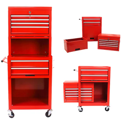 Front. Ecooso - 6-Drawer Rolling Tool Cabinet with Locking System, Detachable Top Toolbox, Garage Storage - Red.