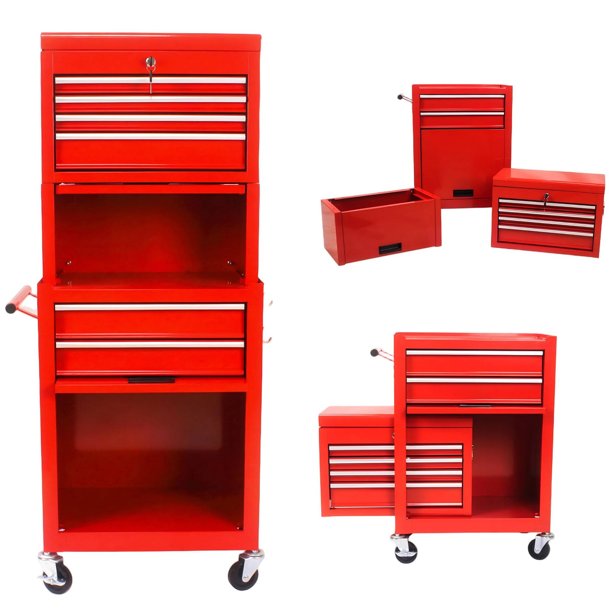 Front. Ecooso - 6-Drawer Rolling Tool Cabinet with Locking System, Detachable Top Toolbox, Garage Storage - Red.
