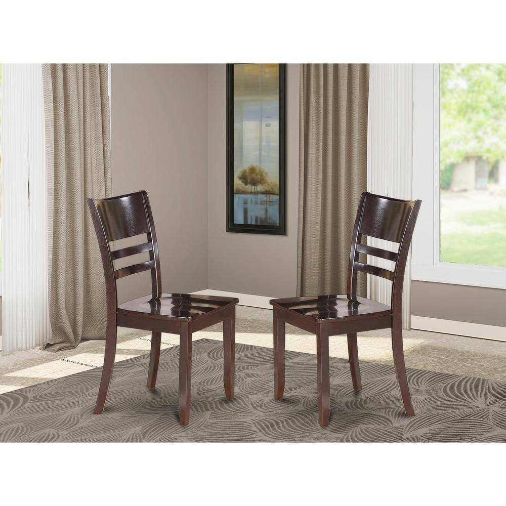 Left. East West Furniture - Lynfield Dining Chair with Wood Seat in Cappuccino Finish - Cappuccino.