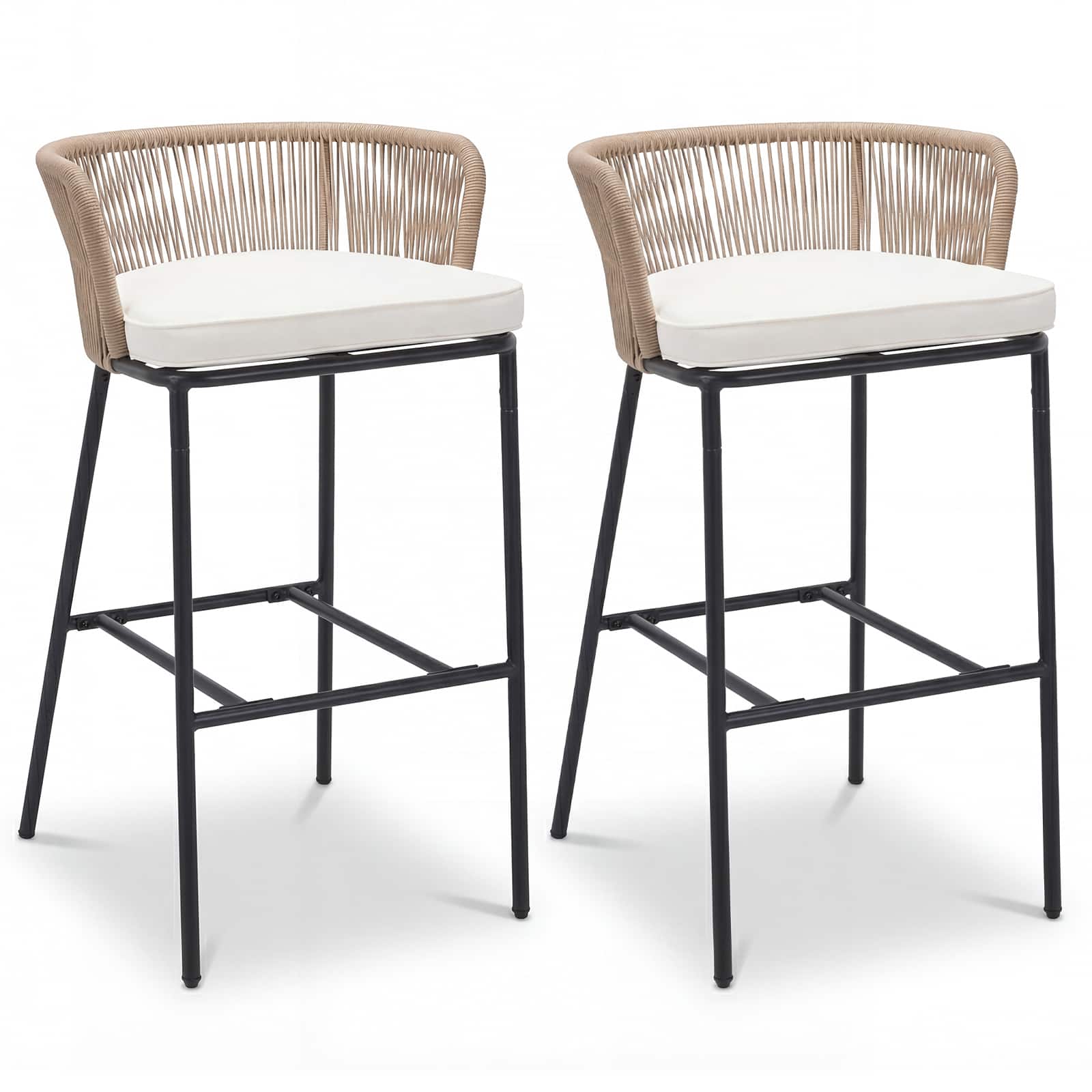 Front. Gymax - Gymax Outdoor Bar Stools Set of 2 w/Cushions & Backrests for Balcony Garden Poolside - Beige.