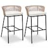 Front. Gymax - Gymax Outdoor Bar Stools Set of 2 w/Cushions & Backrests for Balcony Garden Poolside - Beige.