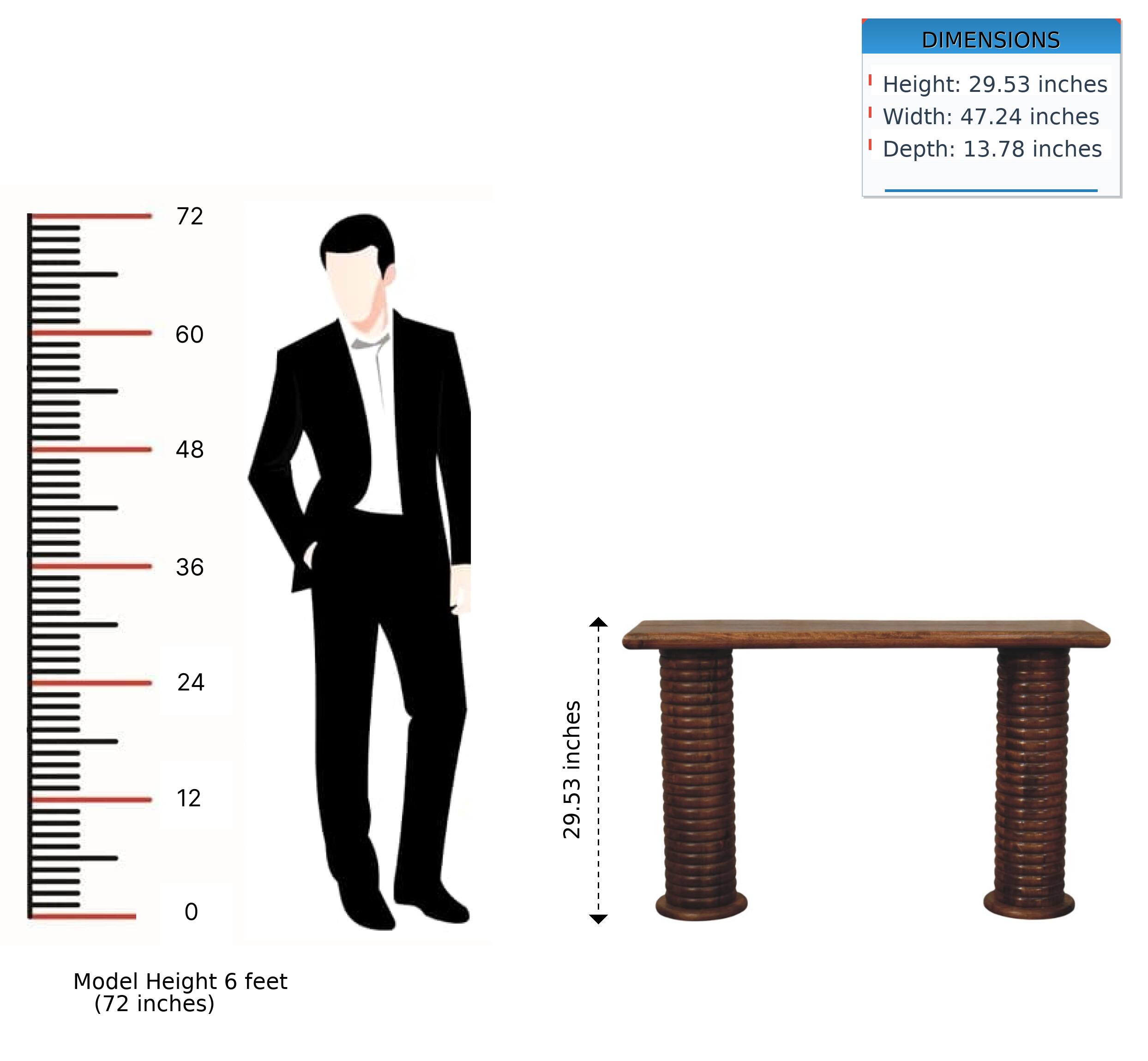 DIMENSIONS  
Height: 29.53 inches  
Width: 47.24 inches  
Depth: 13.78 inches  

Model Height: 6 feet (72 inches)