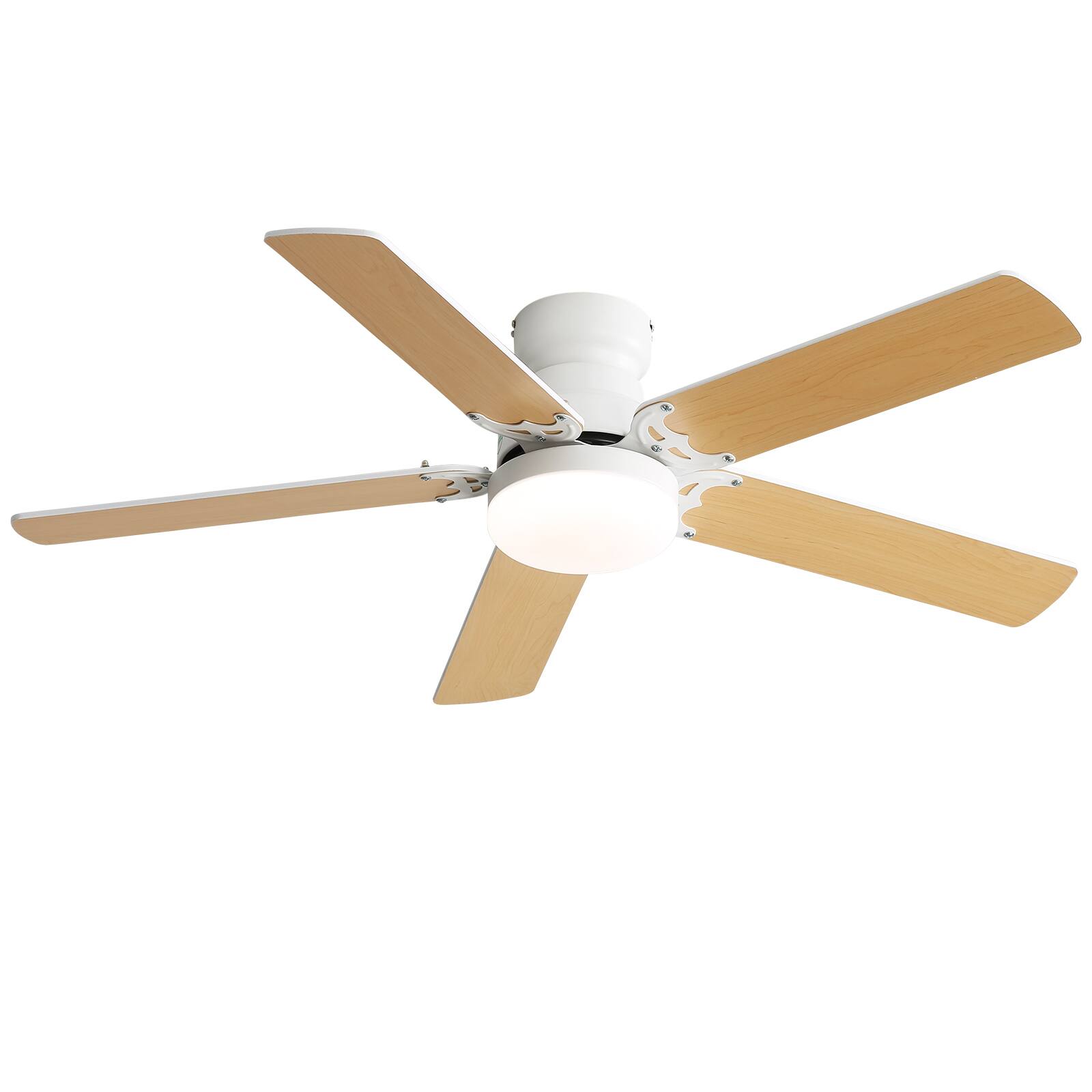 Angle. HOMLUX - Energy Saving 42 Inch Ceiling Fan 5 Blades Noiseless Reversible Dc Motor Remote Control With Led Light - White.