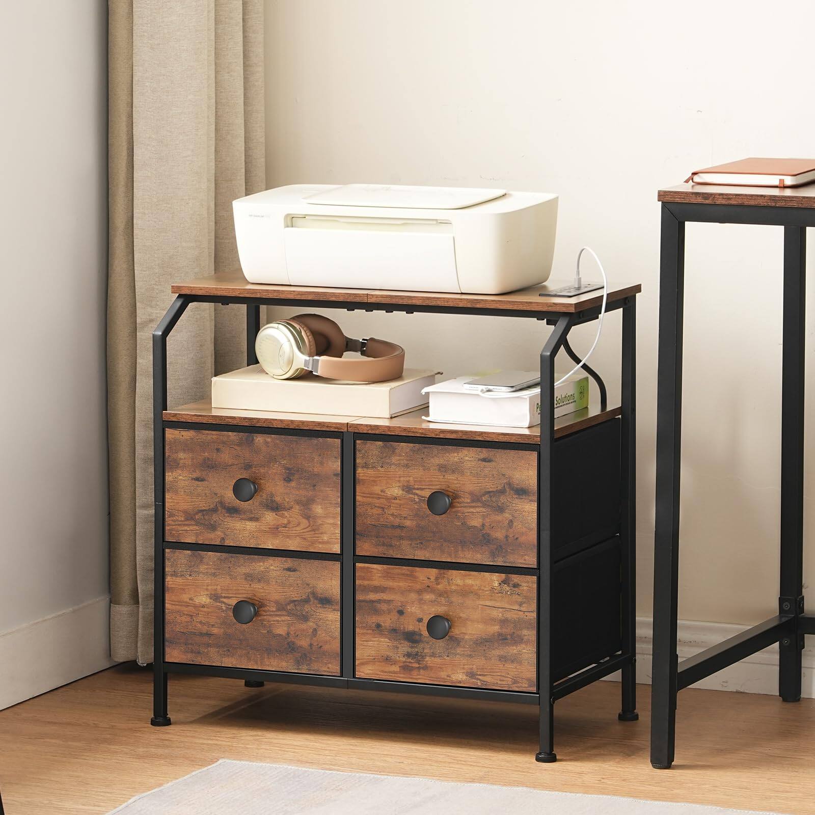 Alt View 5. VEGA AUTOMOTIVE - Nightstand With Charging Station End Table Led Light Strip Night Stand 4 Non-woven Fabric Drawers 2 Open Sh... - Black.