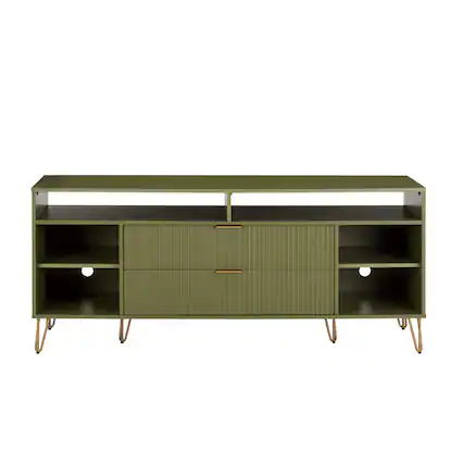 Front. Manhattan Comfort - Dumbo Modern 63" Fluted TV Stand in Olive Green - Olive Green.