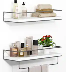 Dazzed Corner - Wall Mounted Towel Rack,Floating Shelves Set of 2 - White
