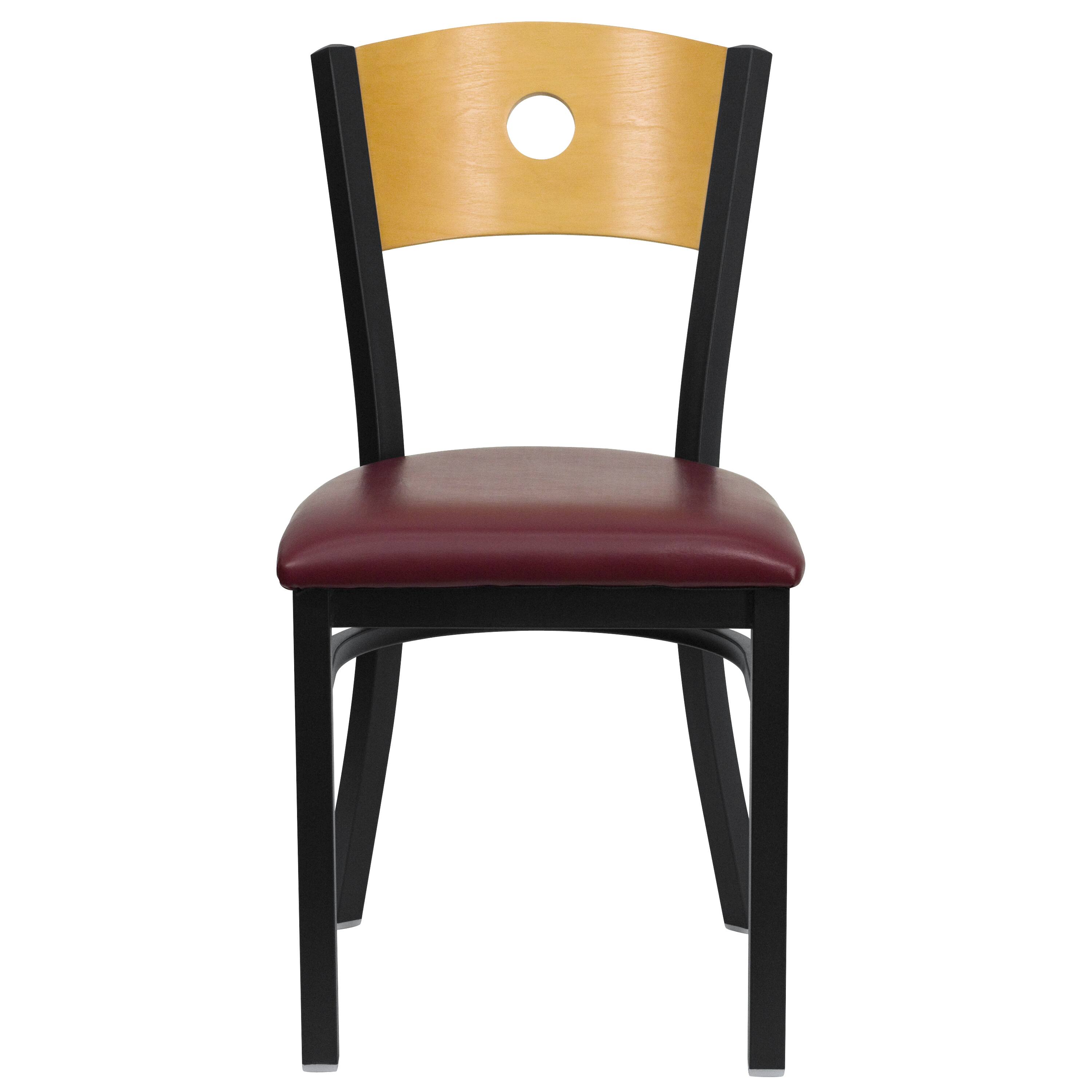 Alt View 5. Emma + Oliver - Wood Circle Back Metal Restaurant Dining Chair - Natural Wood Back/Burgundy Vinyl Seat/Black Metal.