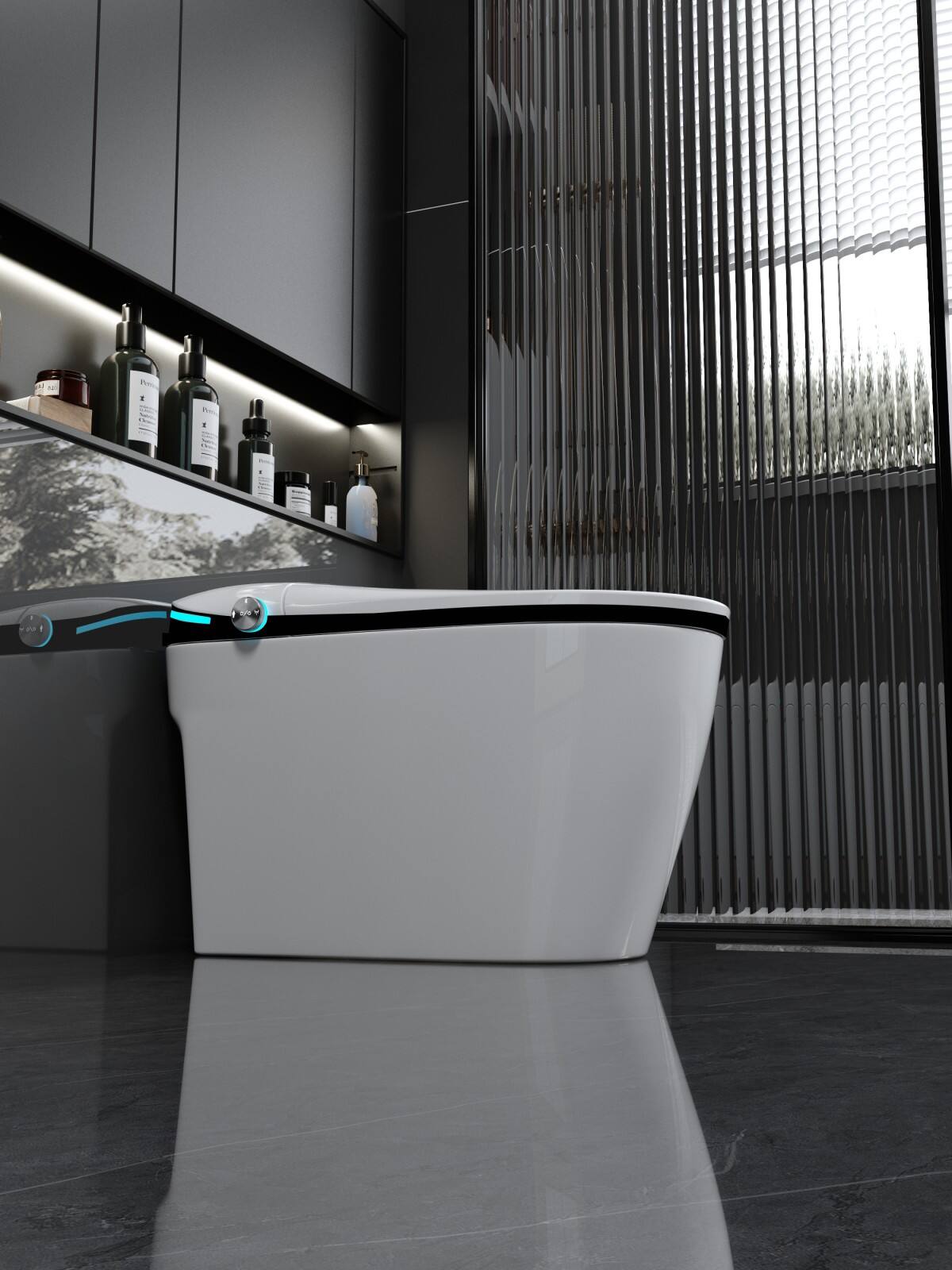 Alt View 6. Ecooso - Luxury Smart Toilet，Bidet Seat Built-in, Auto Open/Close Seat, Foot Sensor, LED Display,Night Light, Warm Water & Dryer - White.