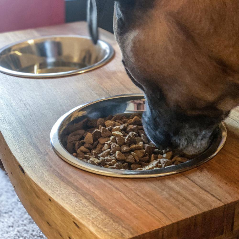 Alt View 3. AmeriHome - Acacia Wood Live Edge Double Bowl Pet Feeder Stand - Brown.