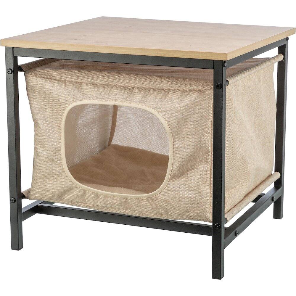 Alt View 1. TRIXIE - Emmie Indoor Cat Condo, Cat Bed Side Table, Cat Hideaway Cave with Cozy Cushion - Beige.