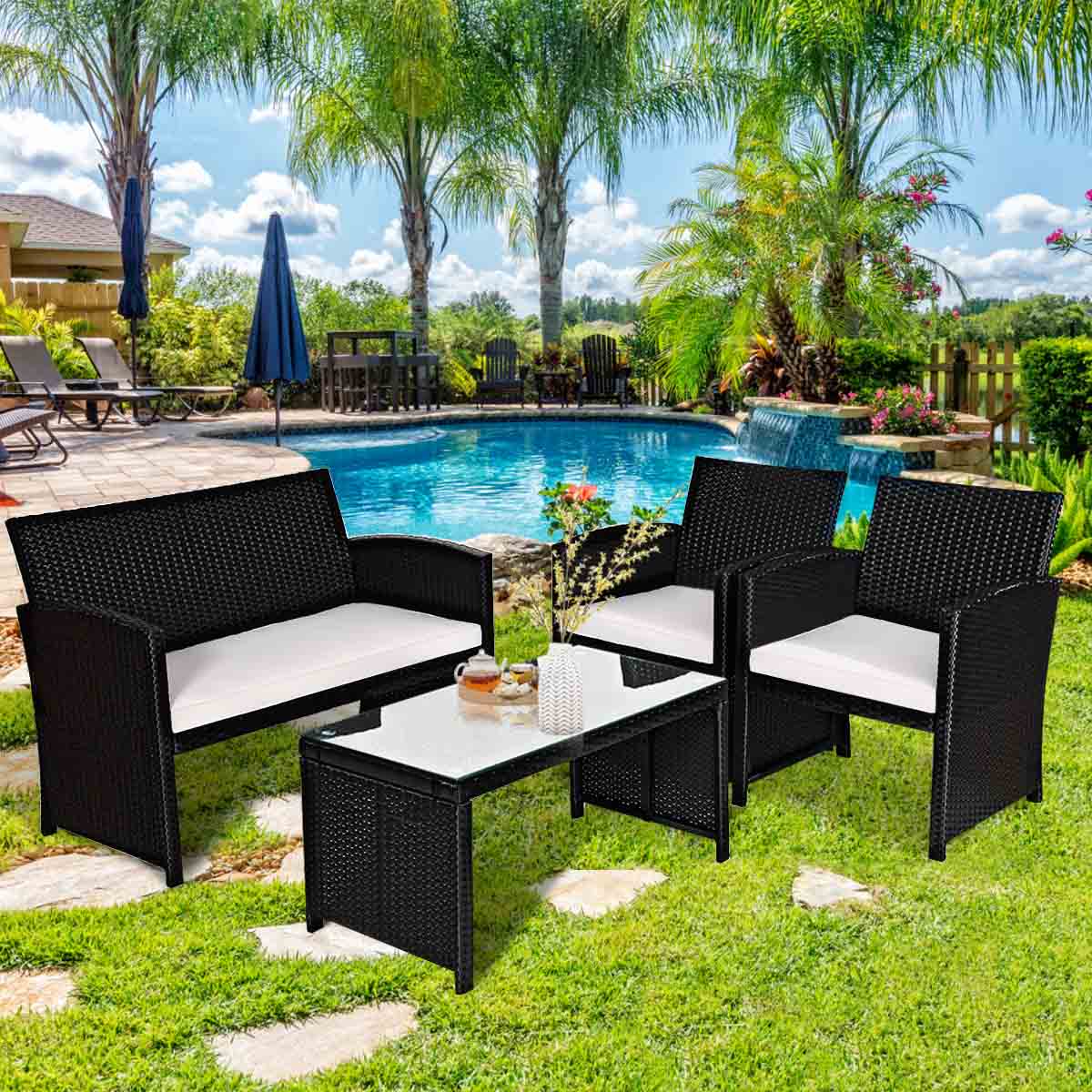 Alt View 3. Gymax - Gymax 8PCS Rattan Patio Conversation Set Outdoor w/ Coffee Table Cushioned Sofa - Black.