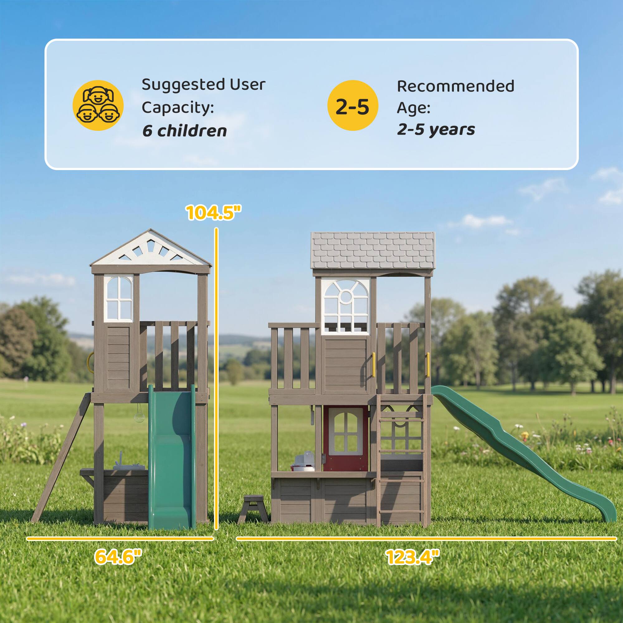 Suggested User Capacity: 6 children  
Recommended Age: 2-5 years  

104.5"  
64.6"  
123.4"
