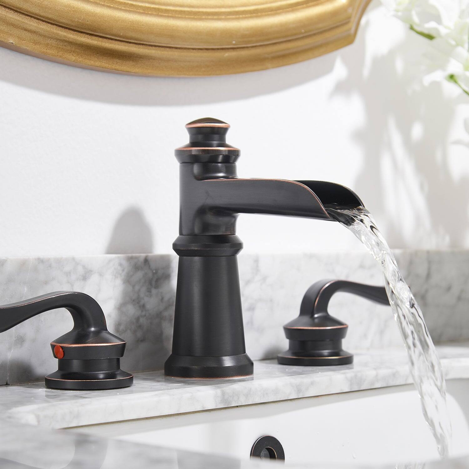 Alt View 3. Boyel Living - Classic Retro 8 Inch Widespread 2 Handle Bathroom Faucet with Drain Assembly in Oil Rubbed Bronze - Oil Rubbed Bronze.