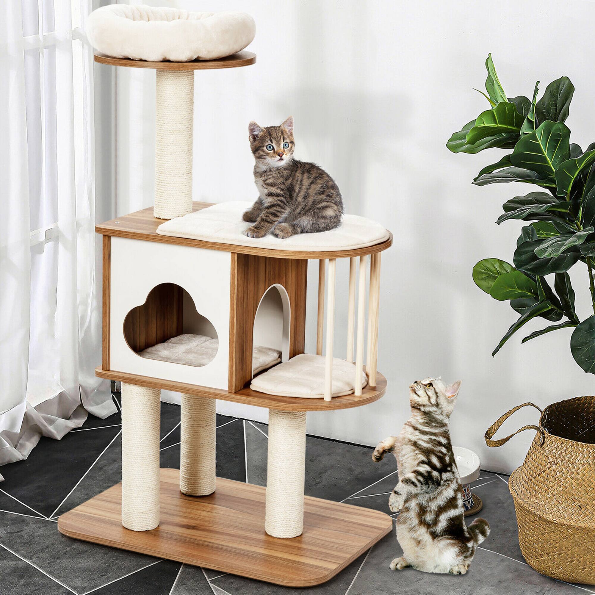 Alt View 1. Costway - Costway 46" Modern Wooden Cat Tree with Platform & Washable Cushions for Kittens & Cats - Multicolor.