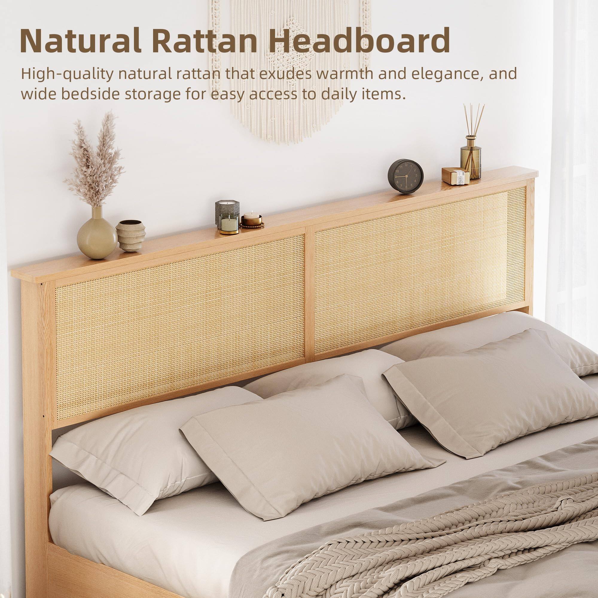 Natural Rattan Headboard

High-quality natural rattan that exudes warmth and elegance, and wide bedside storage for easy access to daily items.