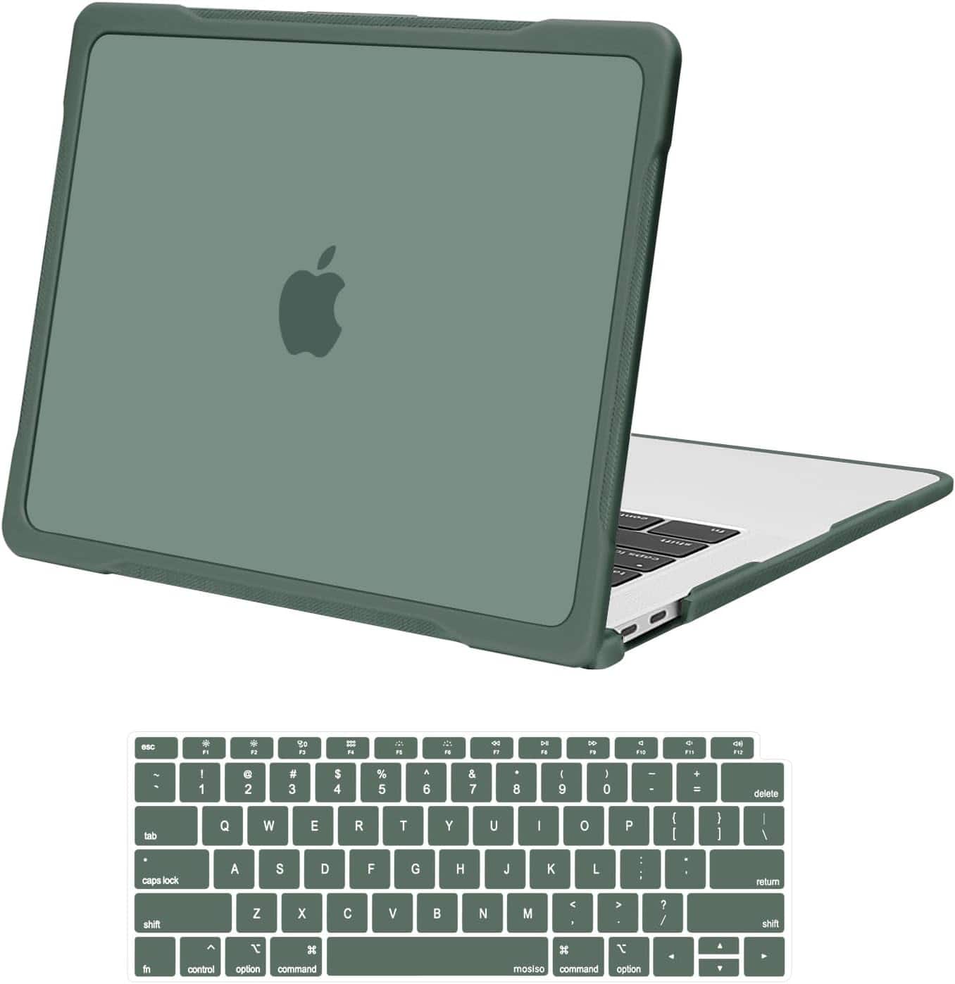 mosiso - Case for MacBook Air 13 inch Case M1 A2337 A2179 A1932 2021-2018, Crack Resistant Cover with TPU Bumper & Keyboard Cover - Emerald Green