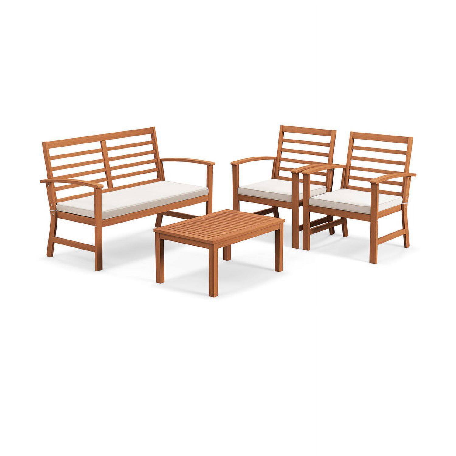 Left. Pefilos - 4 Pieces Outdoor Furniture Set, Deluxe Outdoor Patio with Stable Acacia Wood Frame-Beige - White.