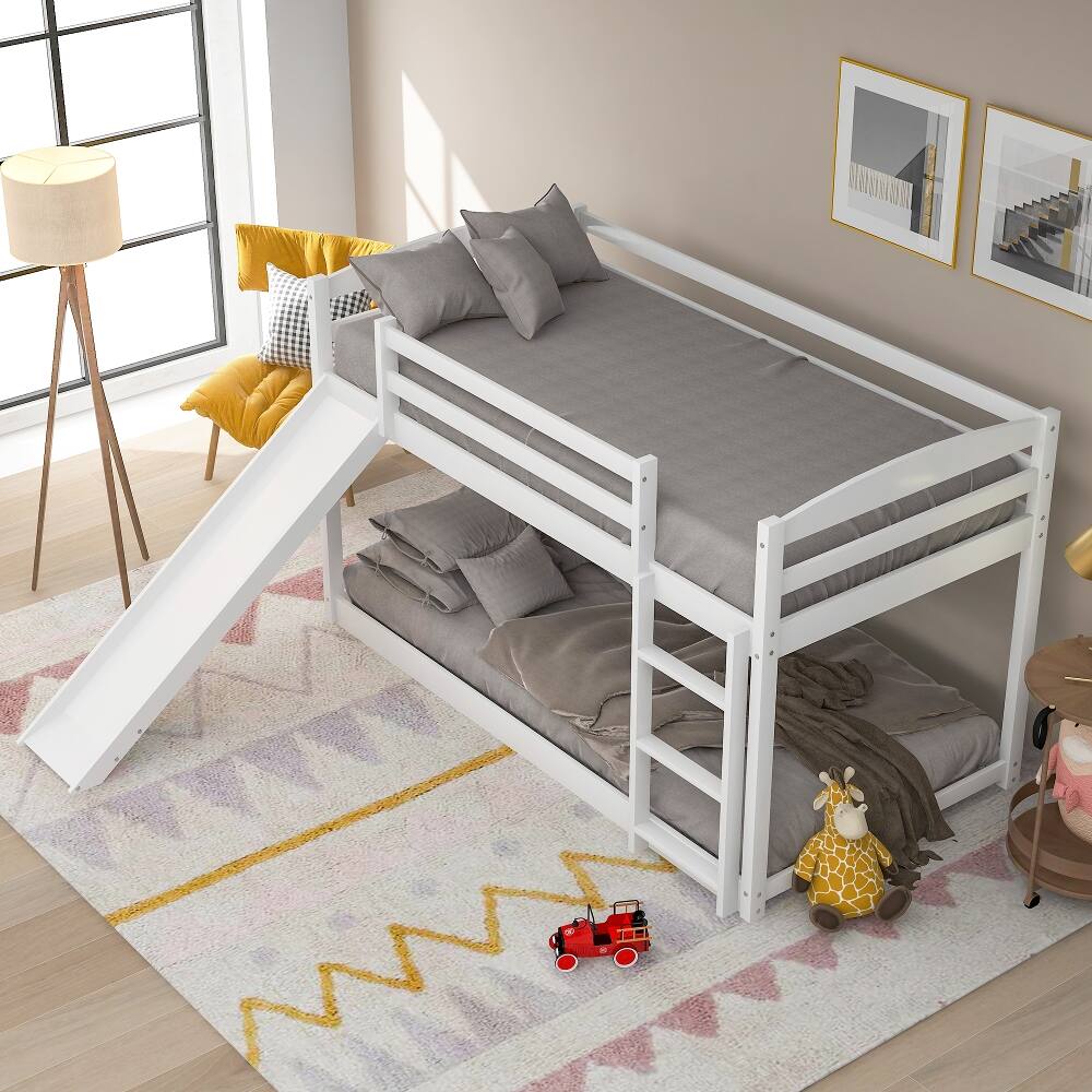 Angle. Loheer - Loheer Twin Over Twin Bunk Bed with Slide and Ladder White - White.
