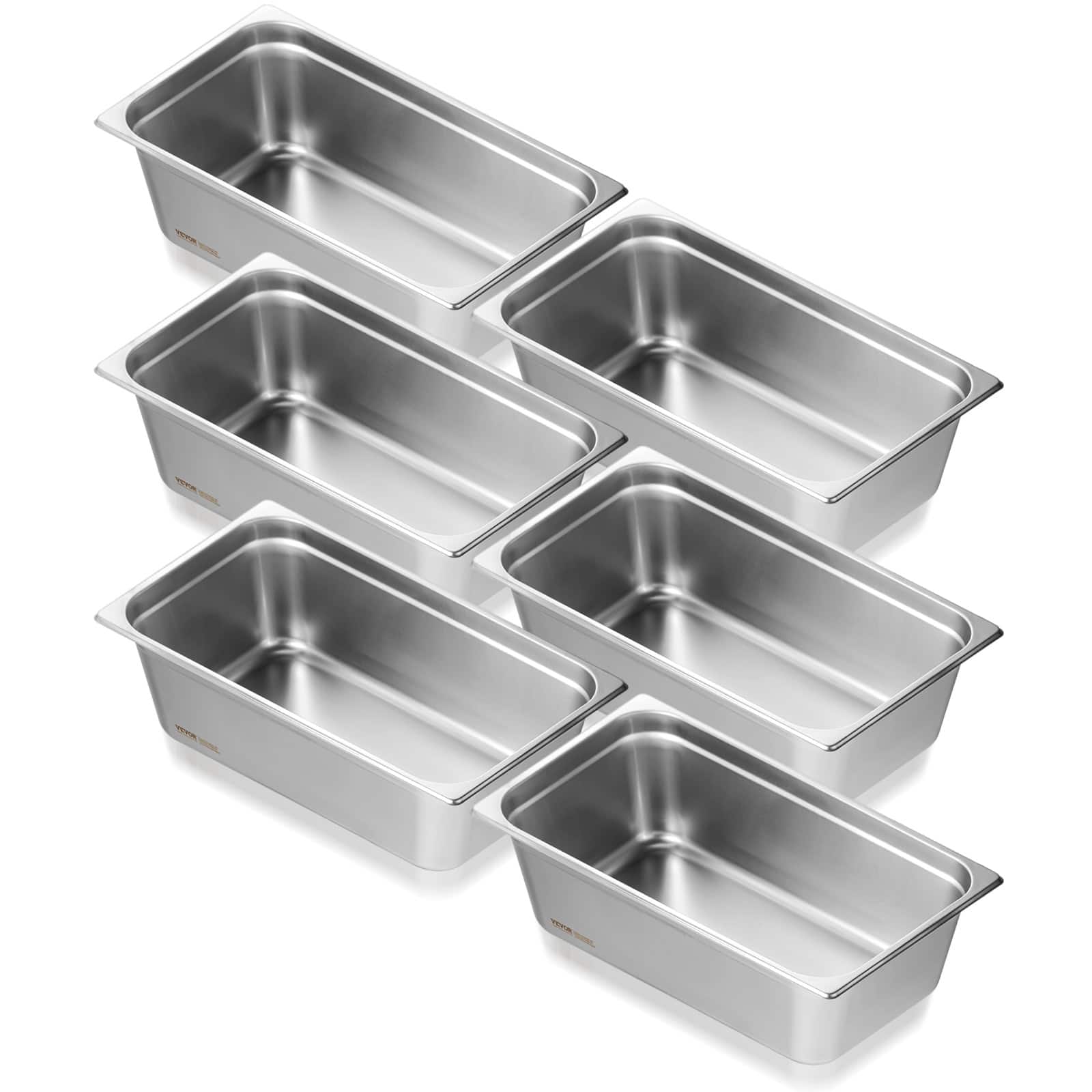 VEVOR - 6 Pack Hotel Pans, Full Size Anti-Jam Steam Pan, 0.8mm Thick Stainless Steel Restaurant Steam Table Pan - Stainless steel color