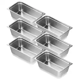 VEVOR - 6 Pack Hotel Pans, Full Size Anti-Jam Steam Pan, 0.8mm Thick Stainless Steel Restaurant Steam Table Pan - Stainless steel color