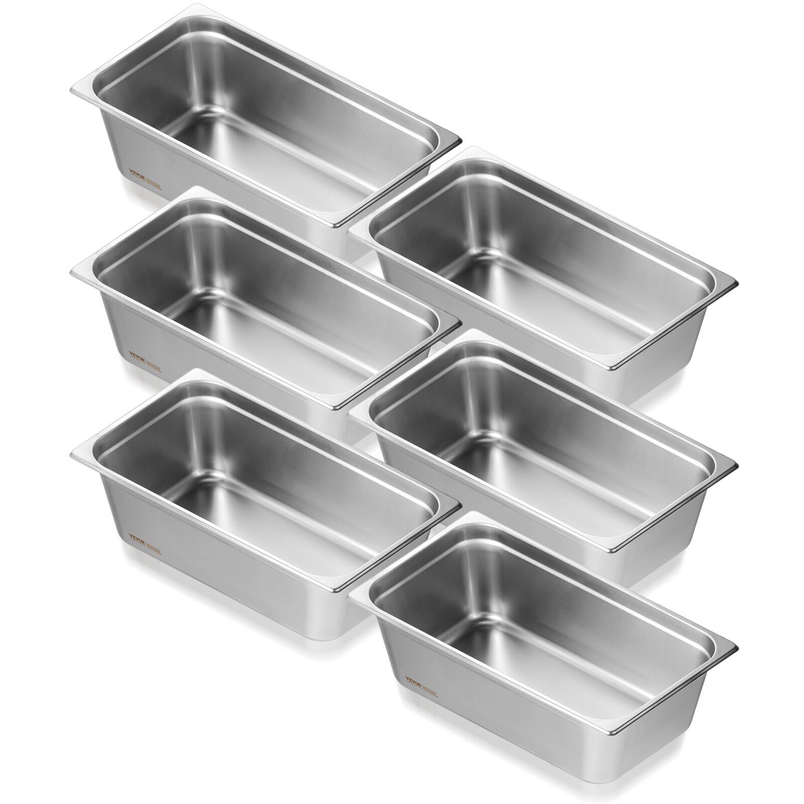 Front. VEVOR - 6 Pack Hotel Pans, Full Size Anti-Jam Steam Pan, 0.8mm Thick Stainless Steel Restaurant Steam Table Pan - Stainless steel color.