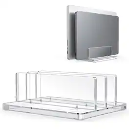 HongFei - Vertical Laptop Stand for Desk, Acrylic Dual Laptop Holder Desktop Adjustable Dock for MacBook Pro Air, HP - Clear