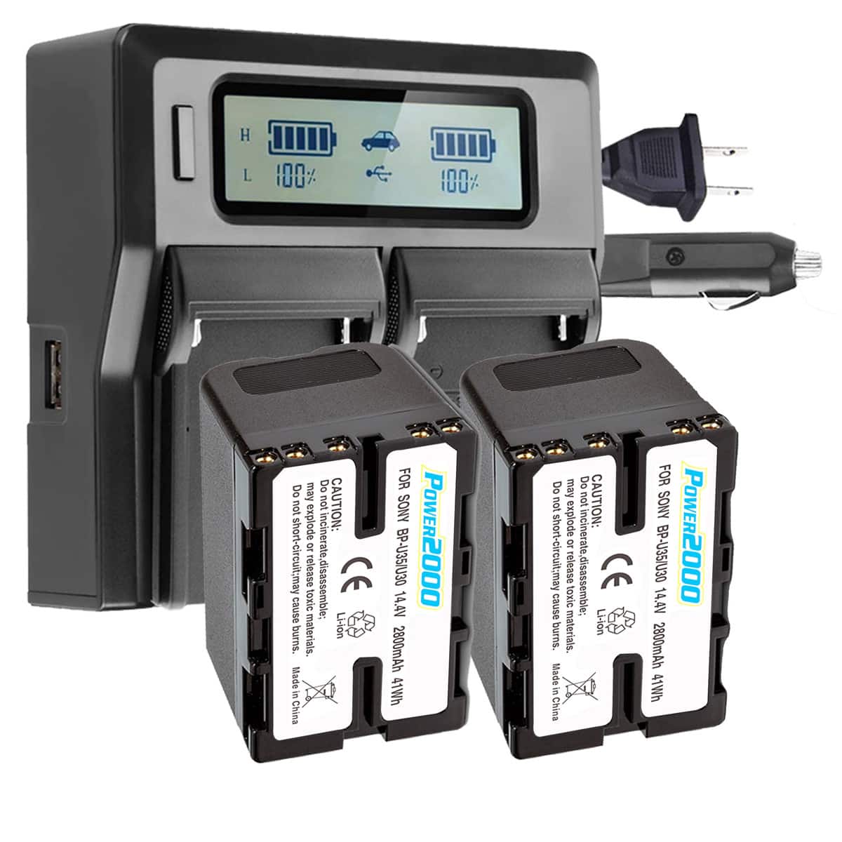 Power2000 - 2x Sony BP-U35 2800mAh 41Wh Li-Ion Battery with Dual Bay Charger