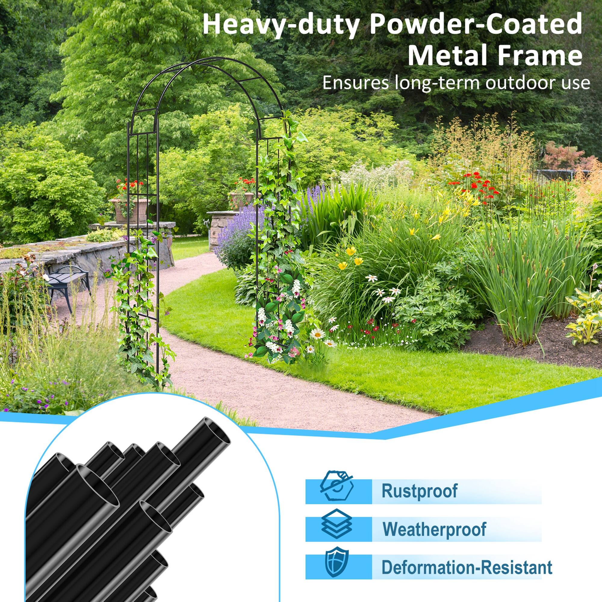 Heavy-duty Powder-Coated Metal Frame Ensures long-term outdoor use Rustproof Weatherproof Deformation-Resistant